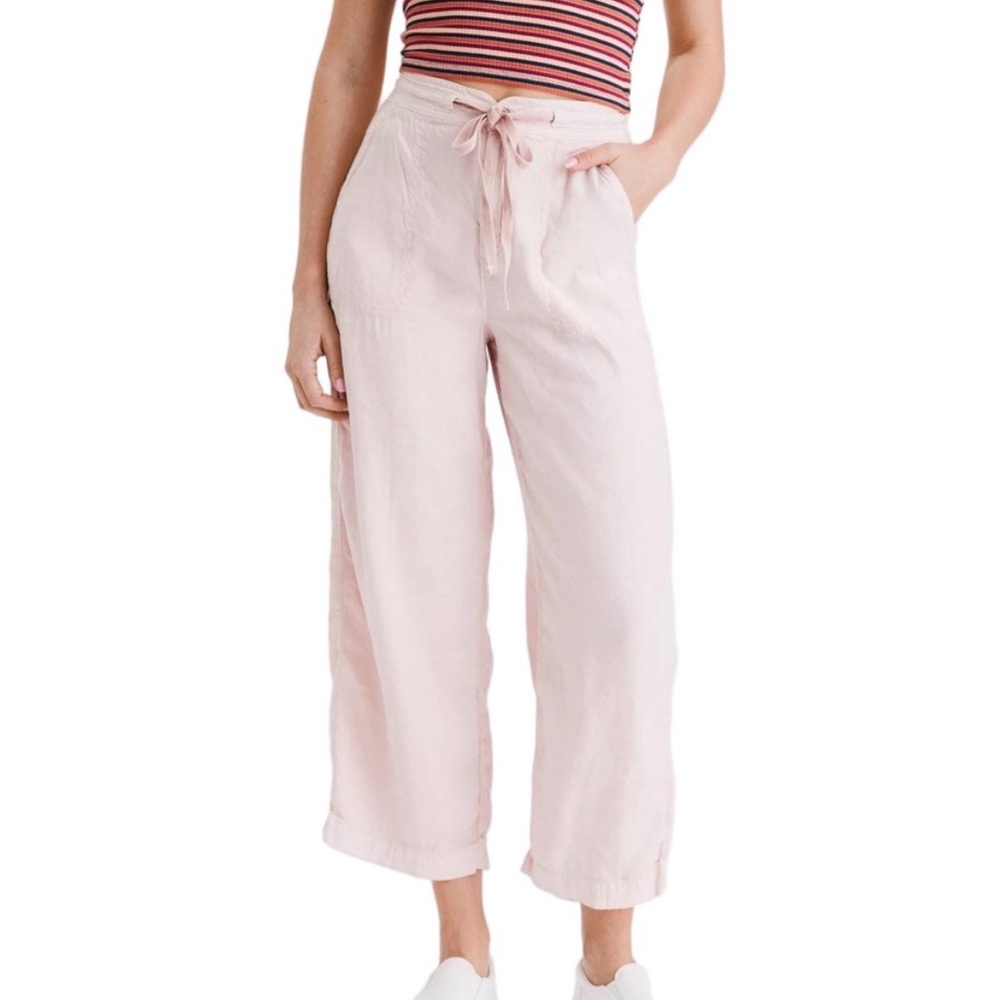NWT American Eagle Blush Pink Linen Blend Wide Leg Pants Size 12 Spring
